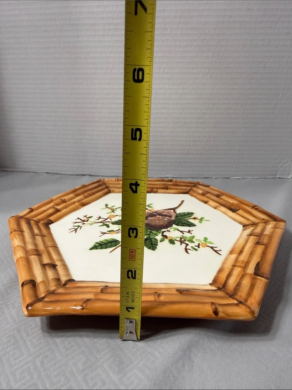 Vtg Mariposa Xanadu Faux Bamboo Octagonal Ceramic Luncheon Plate  Hand Painted